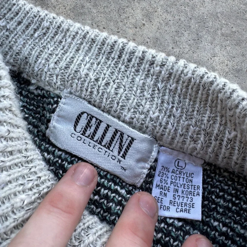 Vintage 90s Cellini Collection Geometric Abstract Sweater Grey Large (L2)